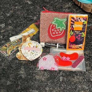 Strawberry Beaded Pouch with Beauty Blenders & Accessories NWT Gifts & More